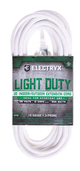 Electryx 20ft Light Duty Indoor/Outdoor Extension Cord - 16 Gauge White / 20FT