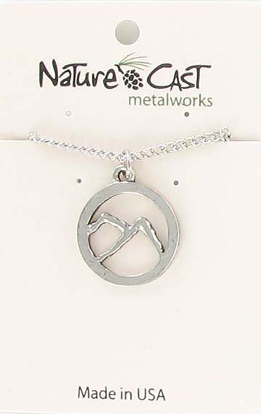 Nature Cast Metalworks Mountain In Circle Pendant Necklace Silver