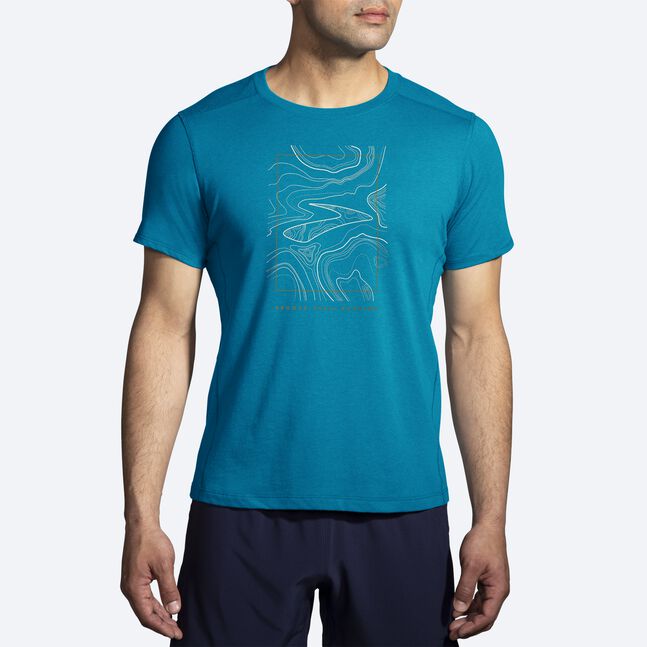 Brooks Men's Distance Short Sleeve 2.0 Pacific/br trail run