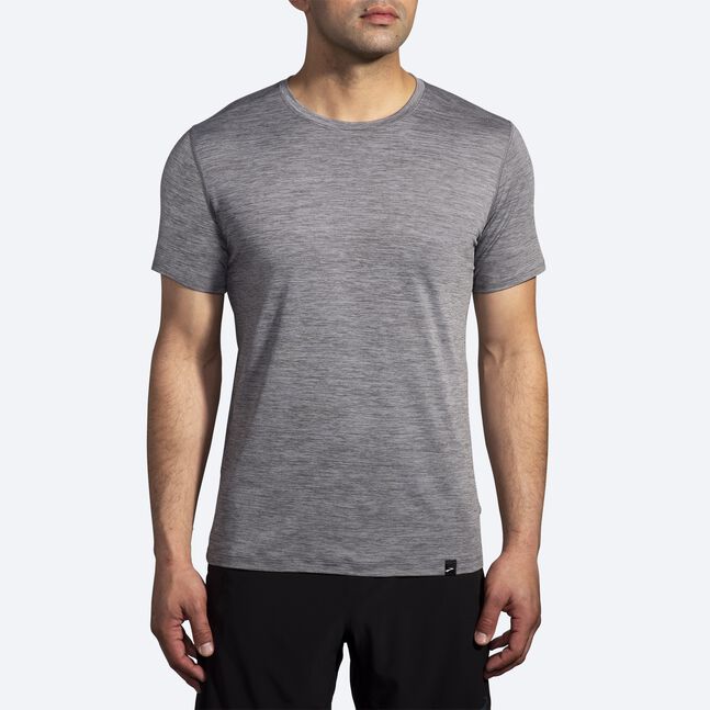 Brooks Men's Luxe Short Sleeve Shirt Heather Charcoal