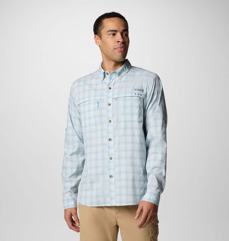 Columbia Mens PFG Wild Cast Performance Yarn Dye Long Sleeve Shirt - Crushed Blue Multi Mod Ombre Crushed Blue Multi Mod Ombre