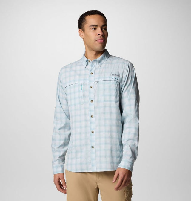 Columbia Mens PFG Wild Cast Performance Yarn Dye Long Sleeve Shirt - Crushed Blue Multi Mod Ombre Crushed Blue Multi Mod Ombre