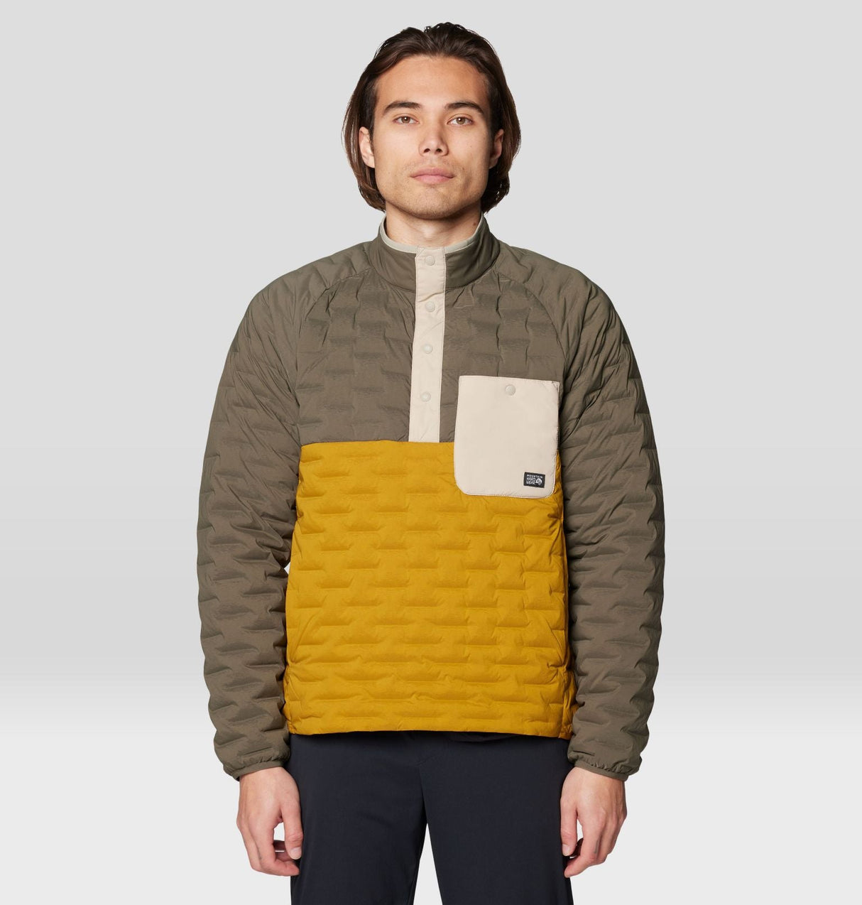 Mountain Hardwear Mens Stretchdown Light Snap Neck Olive gold/rid