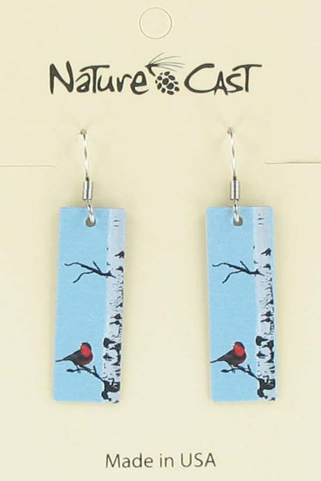 Nature Cast Metalworks Bird On Birch Rectangle Dangle Earring