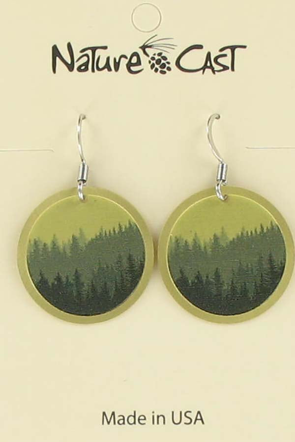 Nature Cast Metalworks Round Layered Trees Gold Background Dangle Earring