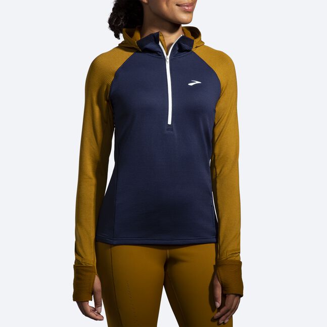 Brooks Women's Notch Thermal Hoodie 2.0 Burntolv/navy/iceblu