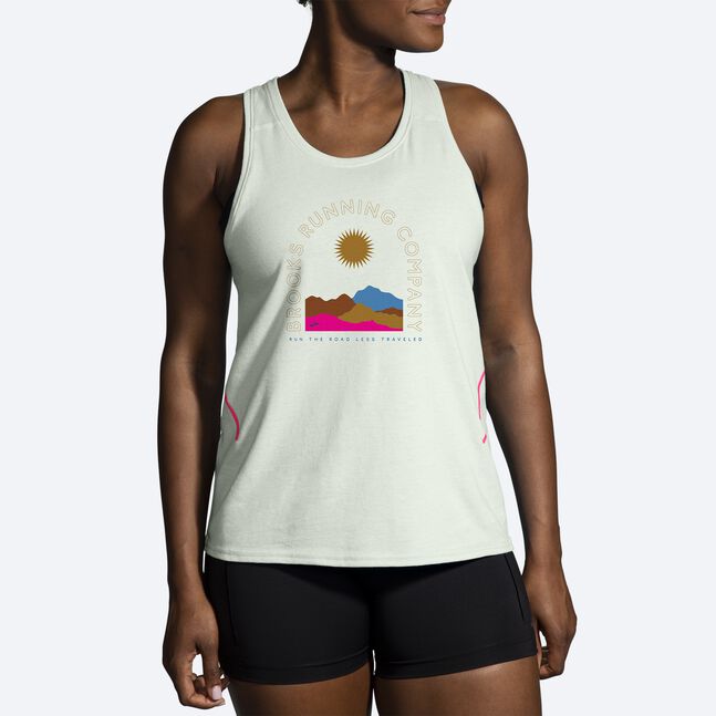 Brooks Women's Distance Tank 2.0 Mist/ochre/sunrisesc