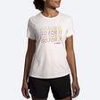 Brooks Women's Distance Short Sleeve 2.0 Htr sand/go for it