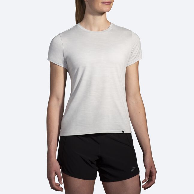 Brooks Women's Luxe Short Sleeve Shirt Heather Light Ash