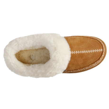 Acorn Women's Greta Embroidered Clog Slipper with Cloud Contour Comfort - Buckskin Buckskin