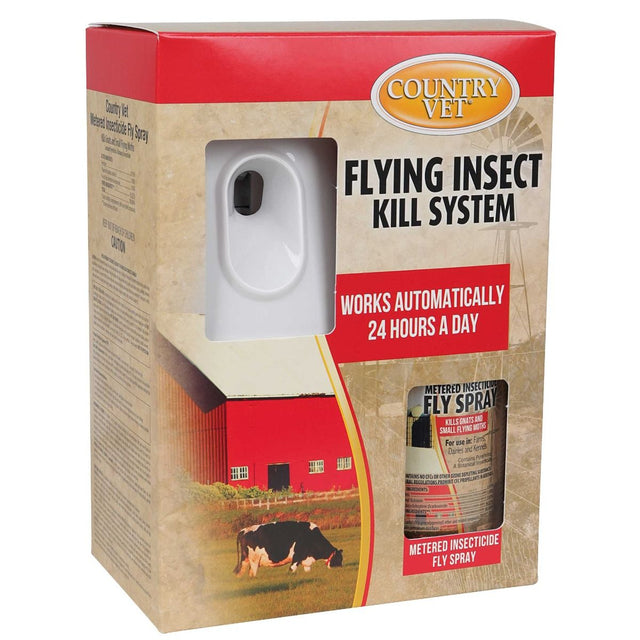 Country Vet 30-Day Flying Insect Control Kit (Dispenser & 1 Metered Fly Spray Refill) - 6.4oz