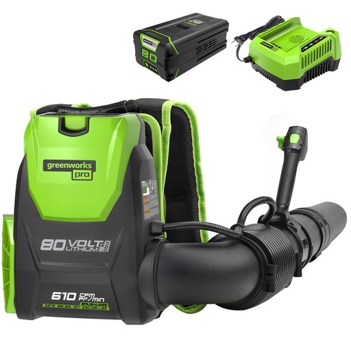 Greenworks Pro 80V 610 CFM Cordless Battery Single Port Backpack Blower with 4.0Ah Battery & Charger
