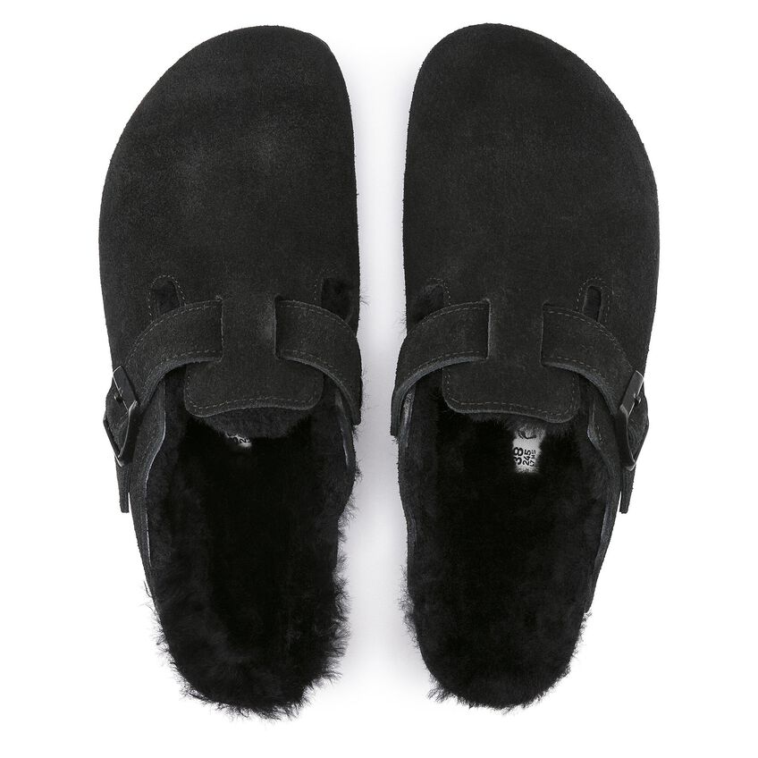 Birkenstock Boston Shearling Suede Leather Clog - Black Black