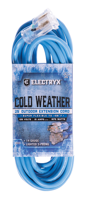 Electryx 14 Gauge Cold Weather Outdoor Extension Cord - Blue 25FT / Blue
