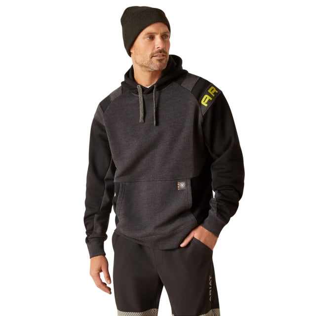 Ariat Rebar Workman Colorblock Logo Hoodie Black  /  Charcoal Heather /  / Tall