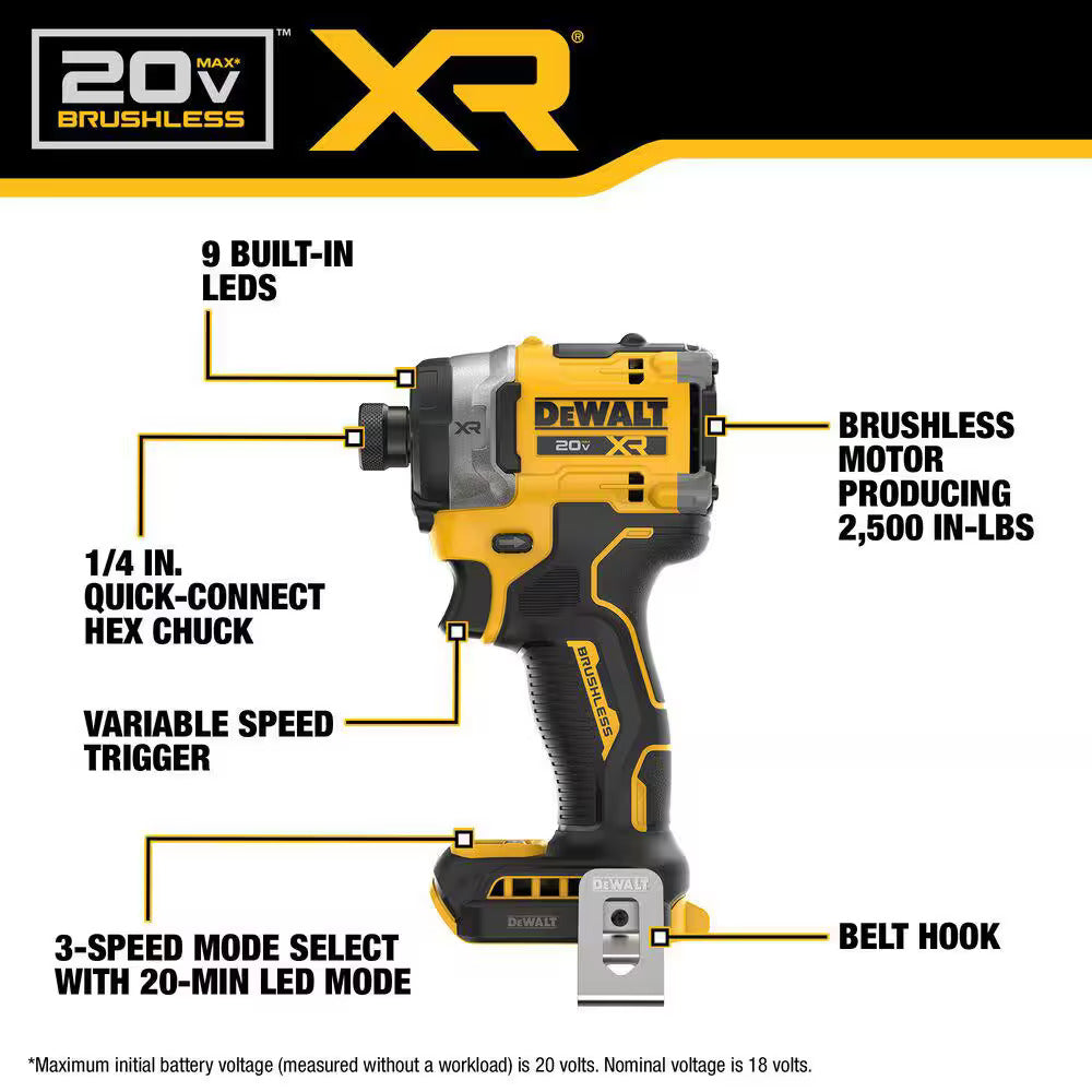 Dewalt 20V MAX XR 3-Speed 1/4in. High Torque Impact Driver (Tool Only)