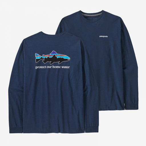 Patagonia Men`s Long-sleeved Home Water Trout Responsibili-tee Lagom Blue