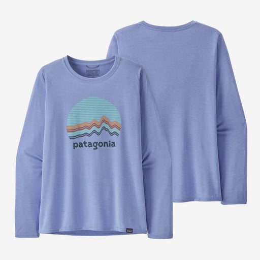Patagonia Women's Long-Sleeved Capilene Cool Daily Graphic Shirt Ridge Rise Moonlight: Pale Periwinkle X-Dye