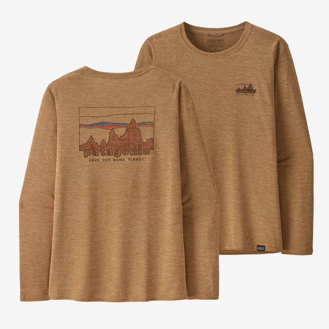 Patagonia Women's Long-Sleeved Capilene Cool Daily Graphic Shirt 73 Skyline: Tinamou Tan X-Dye