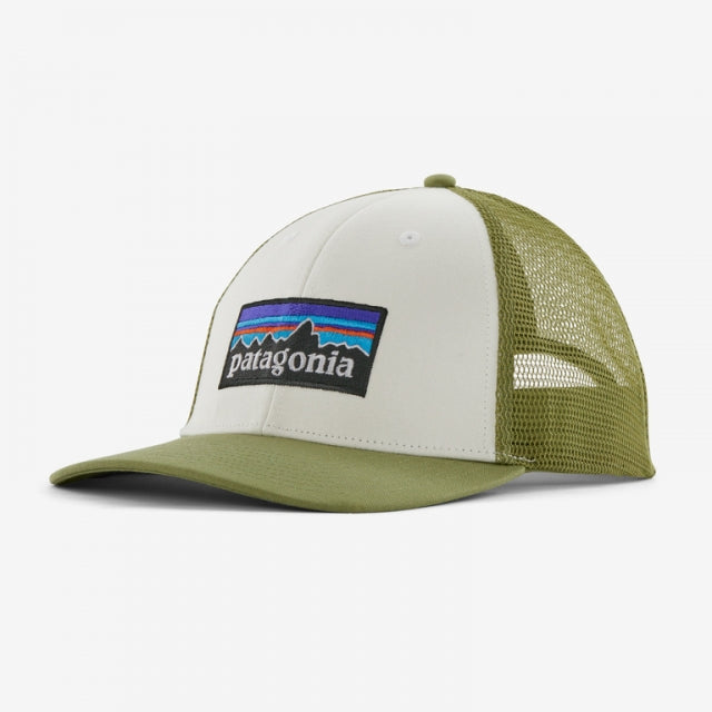 Patagonia P-6 Logo Lopro Trucker Hat White Buckhorn Green