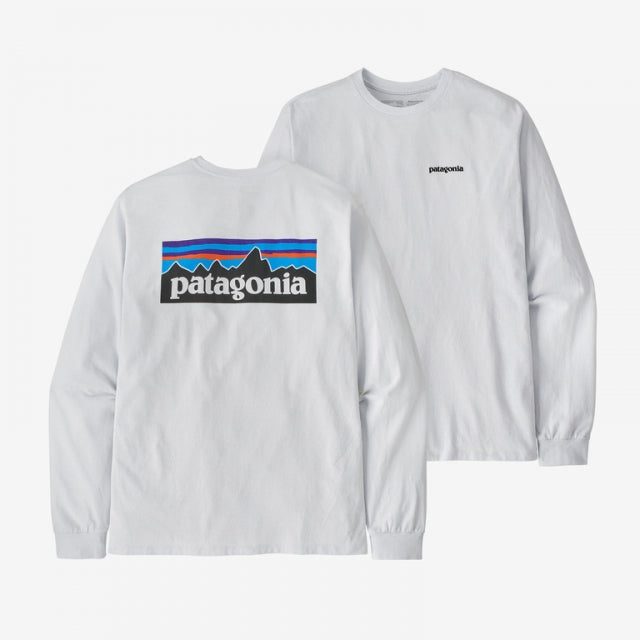 Patagonia Men`s Long-sleeved P-6 Logo Responsibili-tee White