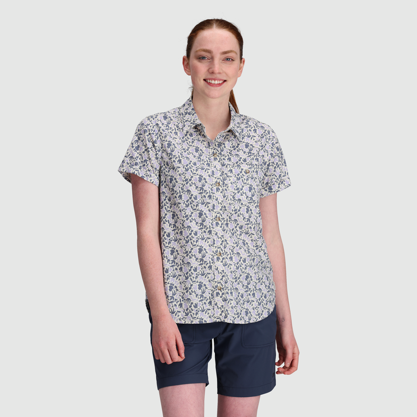 Outdoor Research Women's Rooftop Short Sleeve Shirt Snow woodblock