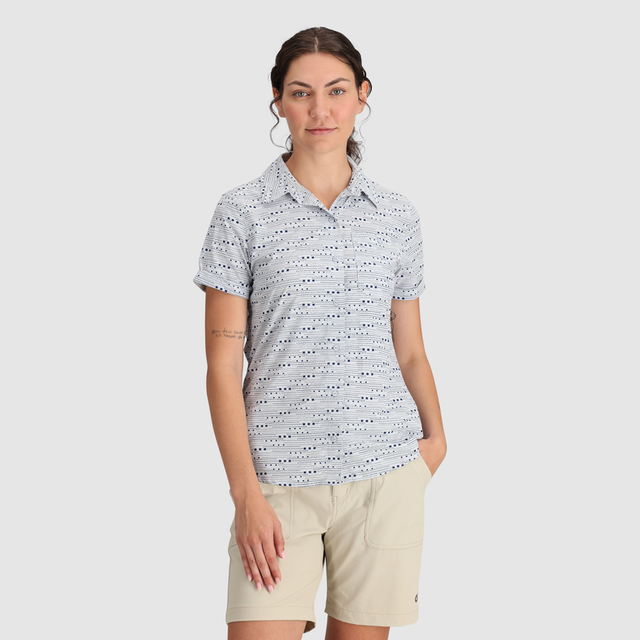 Outdoor Research Women's Astroman Short-Sleeve Sun Shirt - Titanium Dash Path Titanium Dash Path