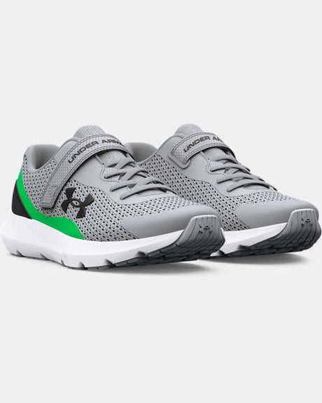 Under Armour Kids' Pre-School UA Surge 3 AC Running Shoe - Mod Gray/Green Screen/Black Mod Gray/Green Screen/Black