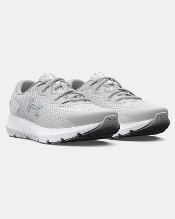 Under Armour Kids' Grade School UA Charged Rogue 3 Running Shoe - Halo Gray/White/Iridescent Halo Gray/White/Iridescent