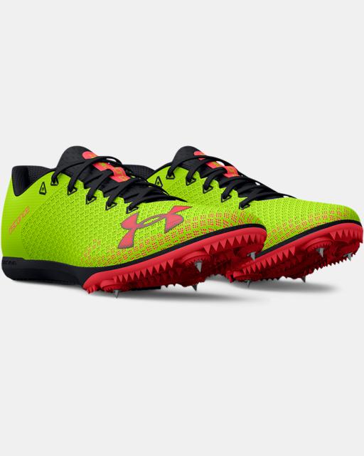 Under Armour Unisex Adults' UA Kick Distance 4 Track Spikes - High Vis Yellow/Black/Beta High Vis Yellow/Black/Beta