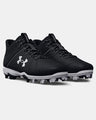 Under Armour Men's UA Leadoff Mid RM Baseball Cleat - Black/White Black/White