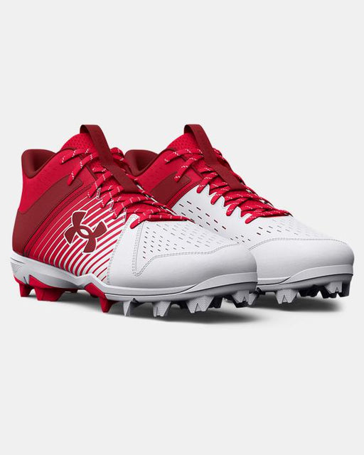 Under Armour Men's UA Leadoff Mid RM Baseball Cleat - Red/White Red/White