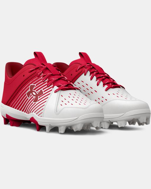 Under Armour Kids' UA Leadoff Low RM Jr. Baseball Cleat - Red/White Red/White