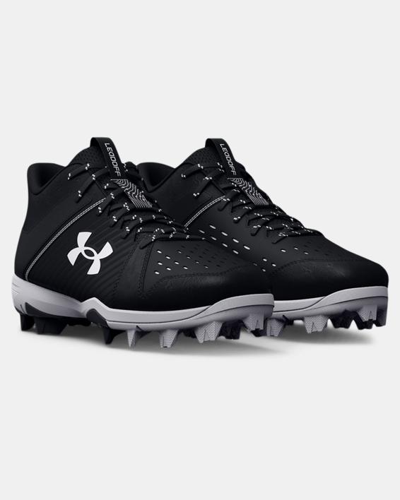 Under Armour Kids' UA Leadoff Mid RM Jr. Baseball Cleat - Black/White Black/White