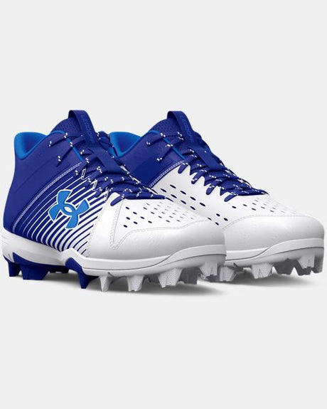 Under Armour Kids' UA Leadoff Mid RM Jr. Baseball Cleat - Royal/Navy Royal/White