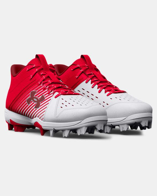 Under Armour Kids' UA Leadoff Mid RM Jr. Baseball Cleat - Red/White Red/White