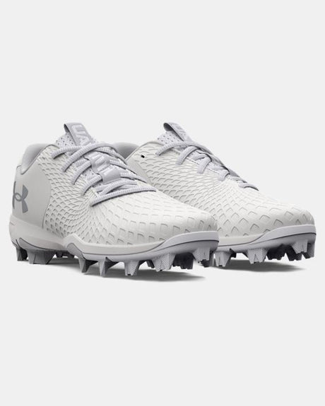 Under Armour Kids' UA Glyde 2 RM Jr. Softball Cleat - White/Metallic Silver White/Metallic Silver