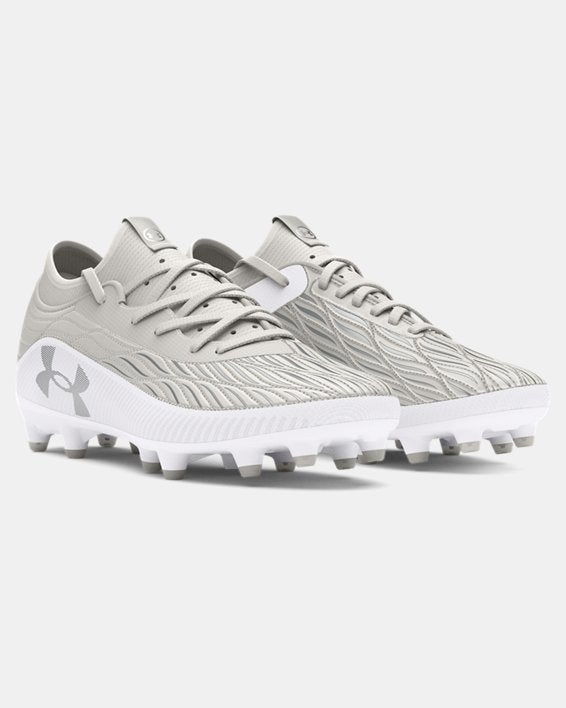 Under Armour Kids' UA Magnetico Select 4.0 FG Jr. Soccer Cleat - White/White Clay/Metallic Silver White/White Clay/Metallic Silver