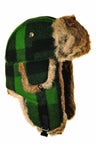 Mad Bomber Original Wool Bomber - Green and Black Plaid with Brown Rabbit Fur Green and Black Plaid