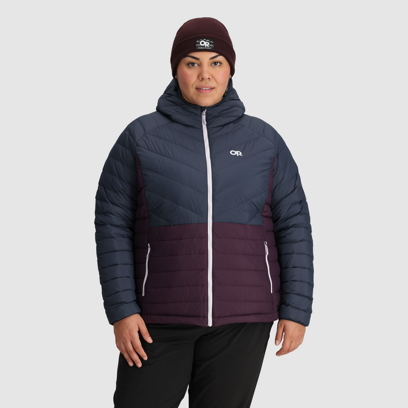 Outdoor Research Women's Transcendent Down Hoodie - Dark Navy/Amethyst Dark Navy/Amethyst