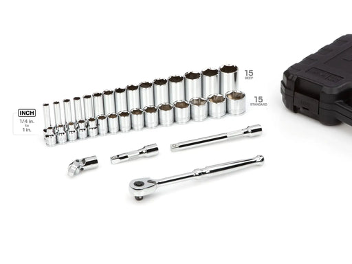 Tekton 34-Piece 3/8 Inch Drive 6-Point Socket and Ratchet Set (1/4-1 in.)