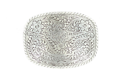 Nocona Rectangular Floral Scroll Belt Buckle- Silver & Gold Silver
