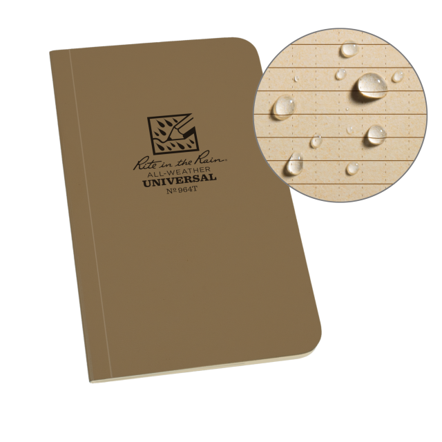 Rite In The Rain Weatherproof Soft Cover Pocket Notebook, 3.5" X 6", Tan Cover, Universal Pattern (No. 964t) Tan