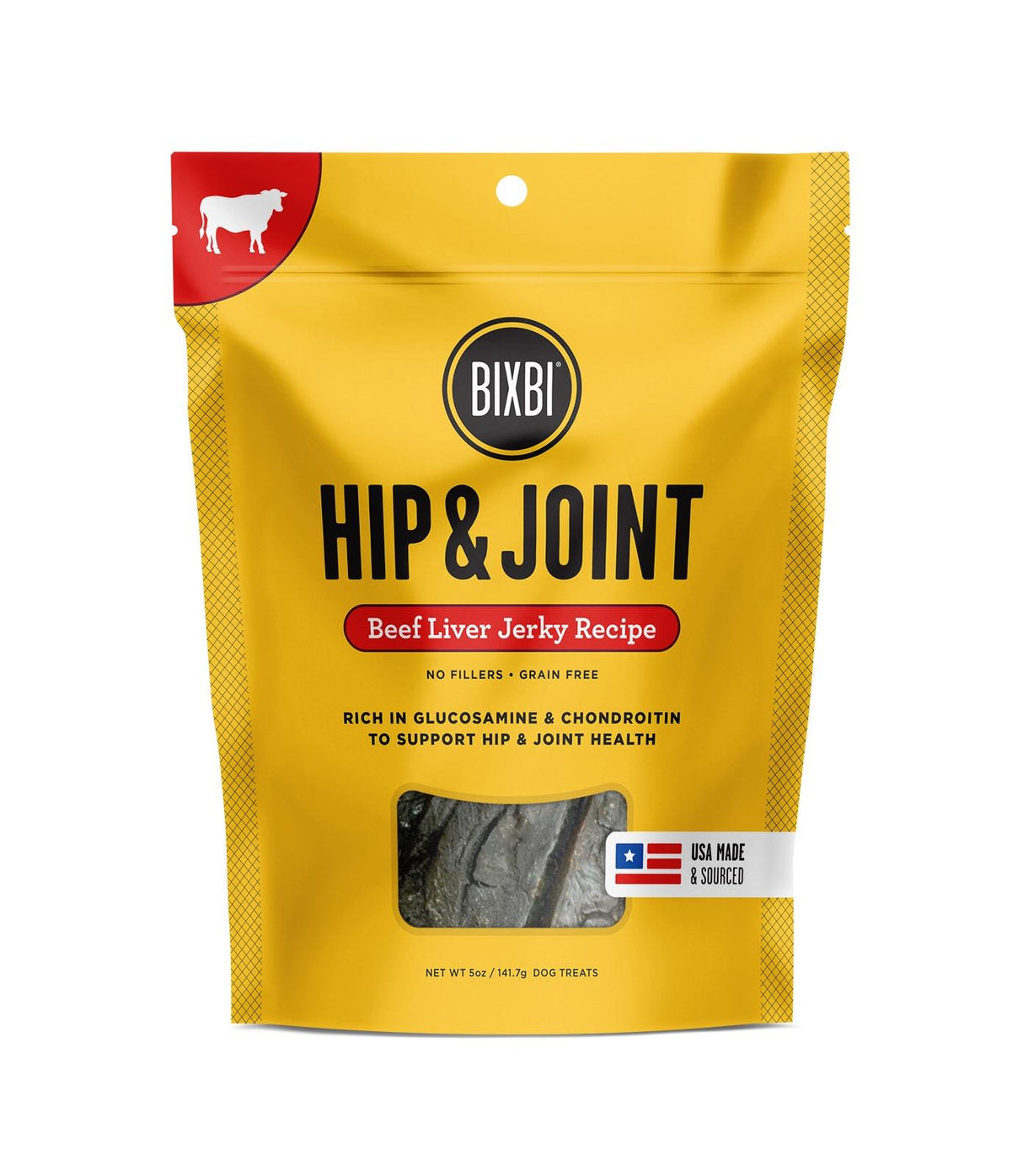 BIXBI Pet Hip & Joint Jerky Treats for Dogs - Beef Liver Recipe - 5oz / 12oz