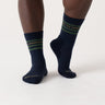 Wide Open Men's Vintage Stripe Midweight Cushioned Crew Sock - Navy Denim