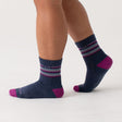 Wide Open Women's Multi Stripe Midweight Cushioned Micro Crew Sock - Denim Denim