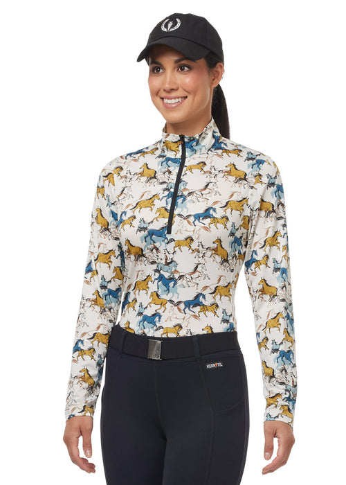 Kerrits Equestrian Apparel Summer Ride Ice Fil Long Sleeve Equestrian Shirt - Print Flaxen Roam Free