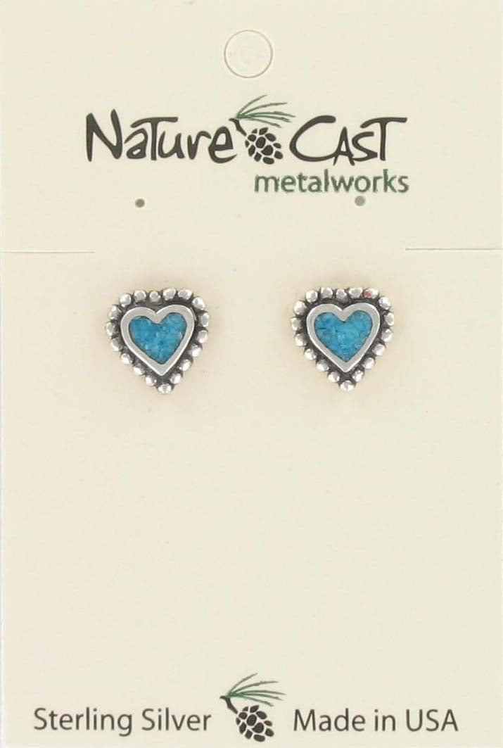 Nature Cast Metalworks Beaded Heart W/ Inlay Sterling Silver Post Earring