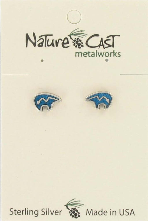 Nature Cast Metalworks Heartline Bear W/ Turquoise Sterling Silver Post Earring Turquoise/silver