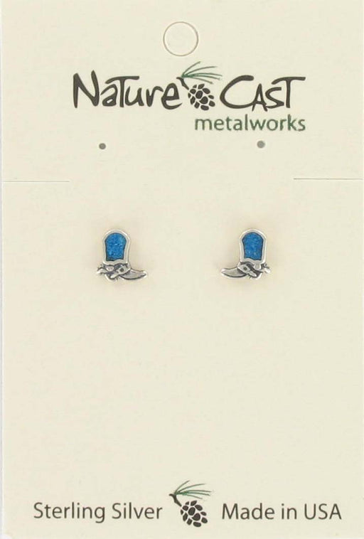 Nature Cast Metalworks Boot With Turquoise Inlay Sterling Silver Post Earring